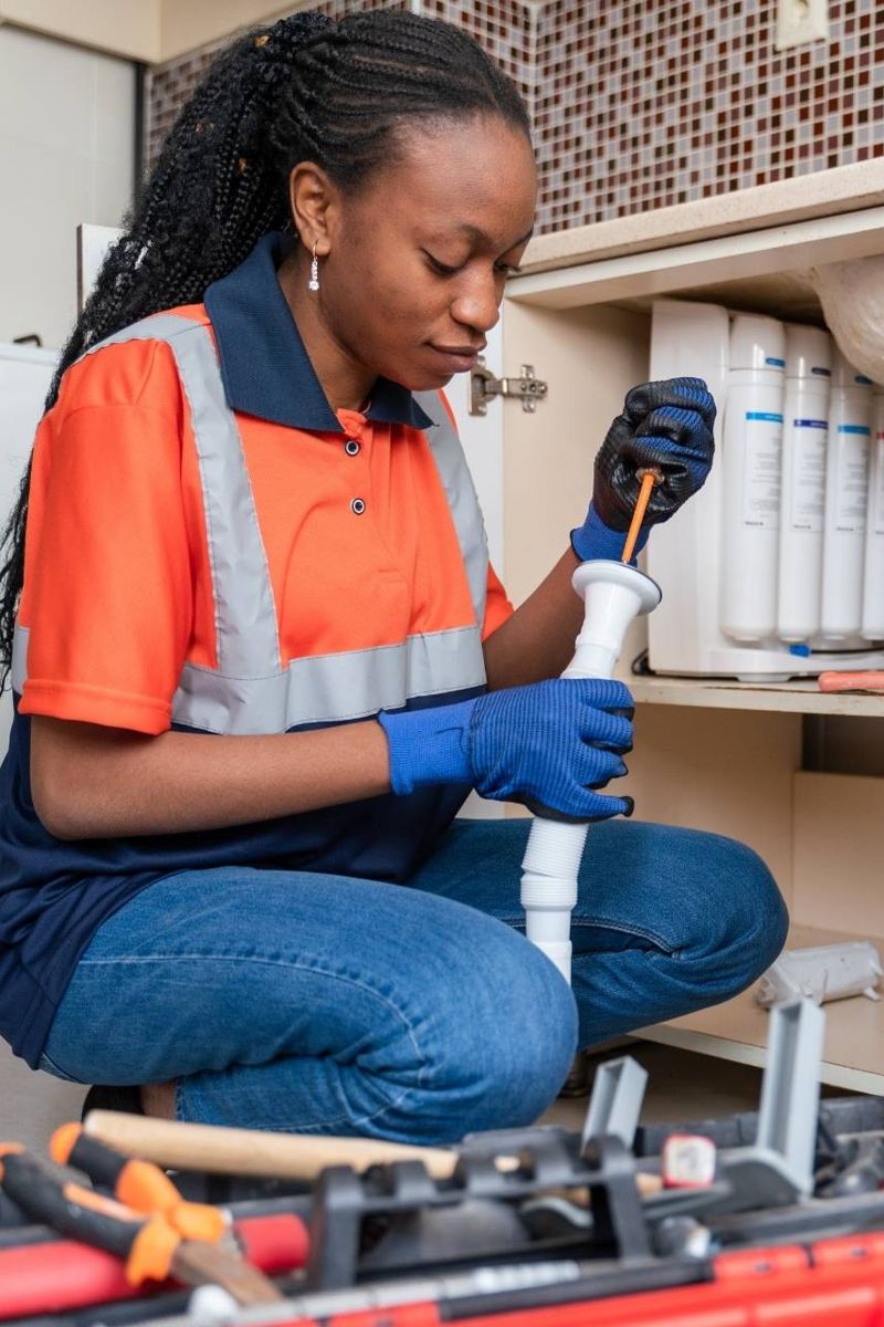 A technician in safety gear at work